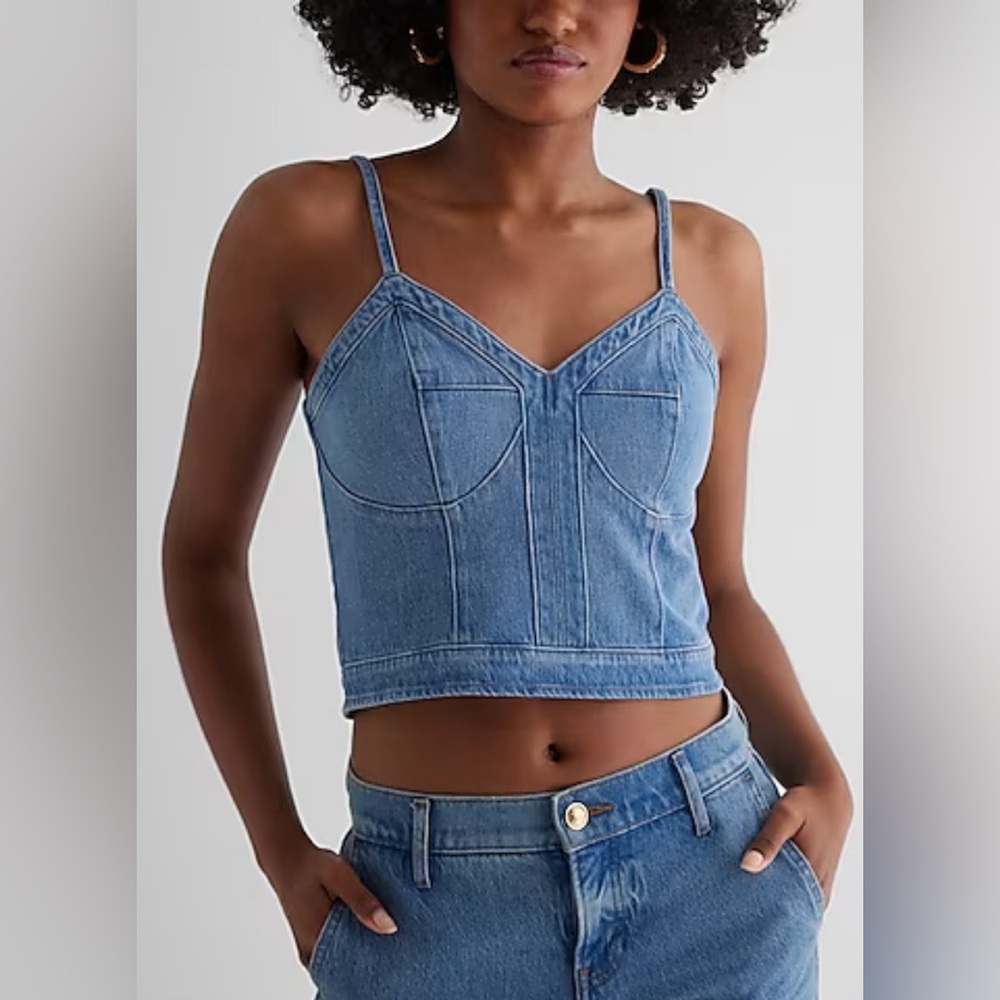 NWT Express Denim Cropped Corset Top Size 00 Color:  Dark Wash 20